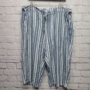 Per Se Blue White Stripe Linen Blend‎ Capri Pants Womens 2X Beach Resortwear